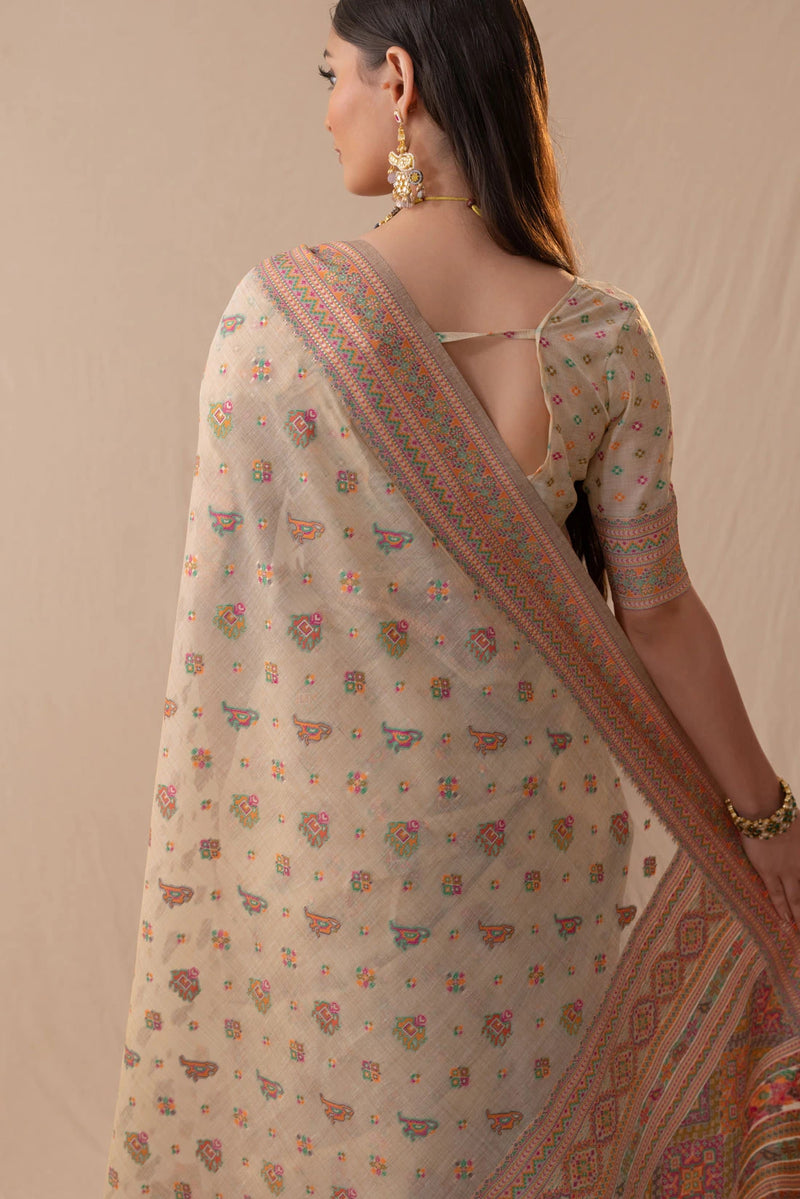 Neer Cotton Beige Saree