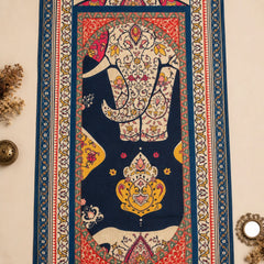 Navy Blue Floral Printed Raw Silk Dupatta