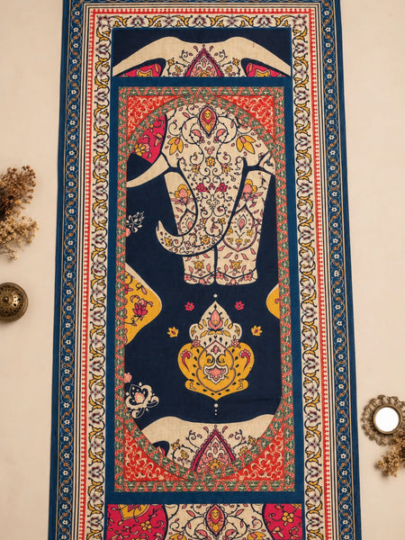 Navy Blue Floral Printed Raw Silk Dupatta