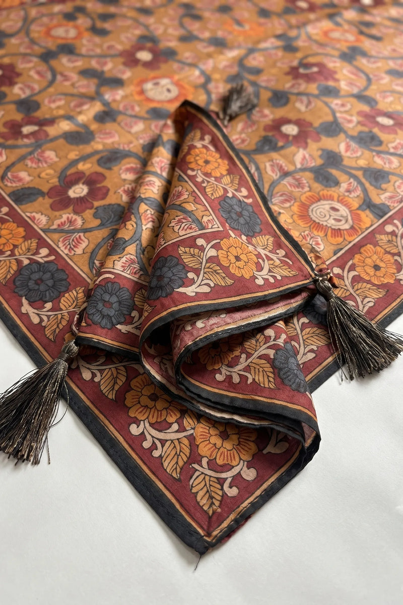 Mustard Printed Jaal Raw Silk Dupatta