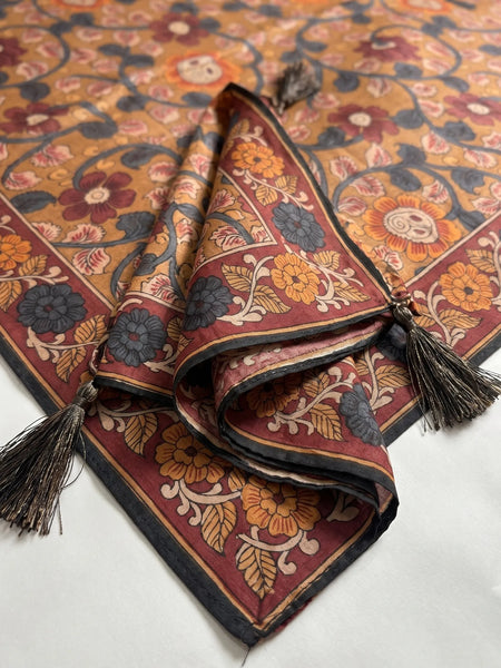 Mustard Printed Jaal Raw Silk Dupatta