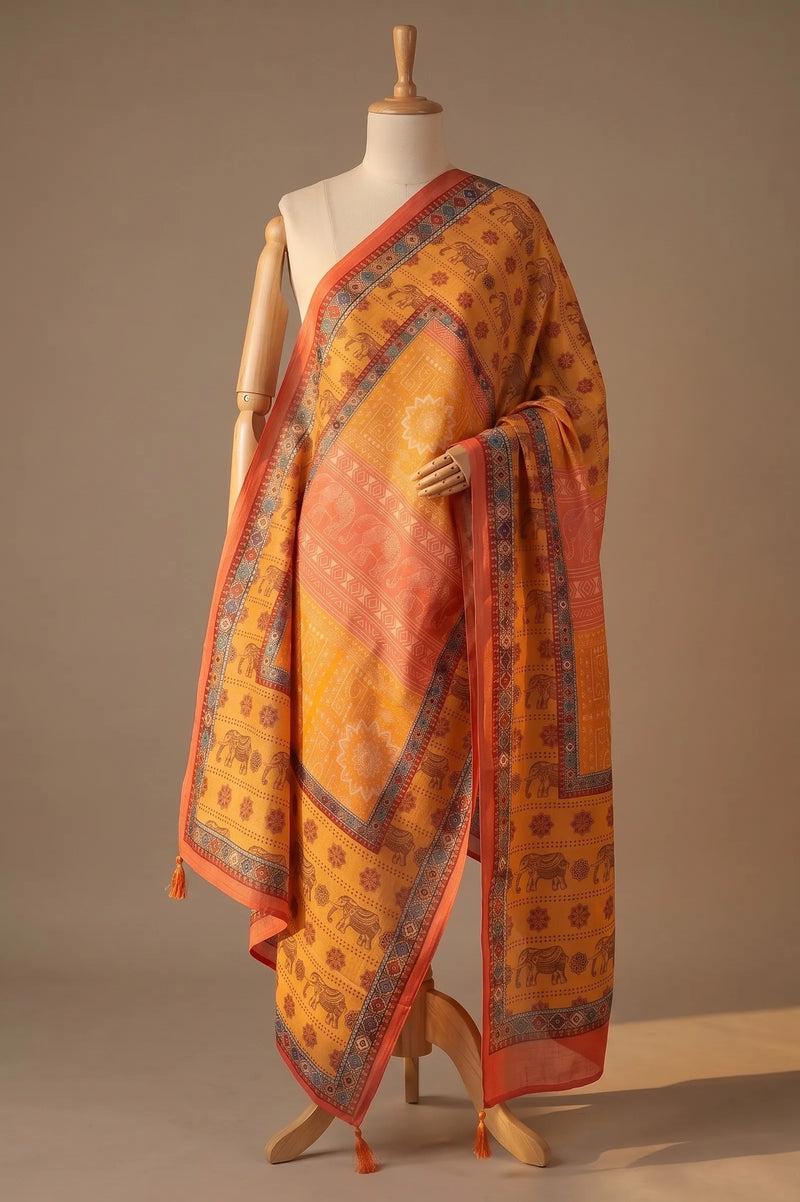 Kesari Printed Raw Silk Dupatta
