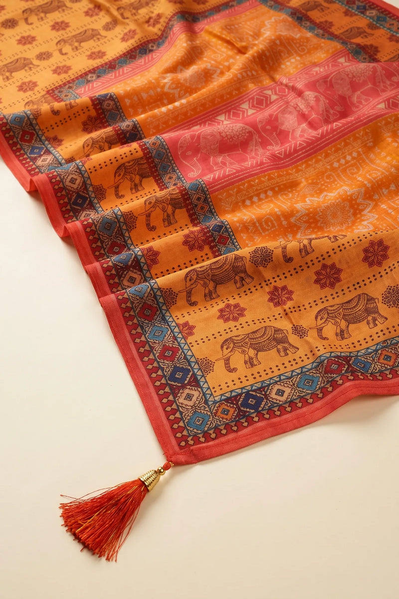 Kesari Printed Raw Silk Dupatta