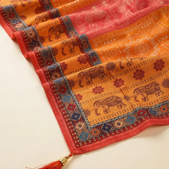 Kesari Printed Raw Silk Dupatta