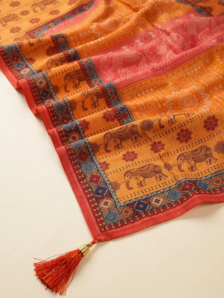 Kesari Printed Raw Silk Dupatta