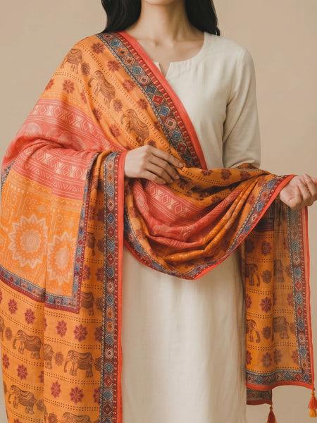 Kesari Printed Raw Silk Dupatta