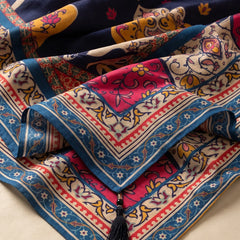 Navy Blue Floral Printed Raw Silk Dupatta