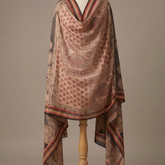 Beige Printed Raw Silk Dupatta