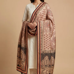 Beige Printed Raw Silk Dupatta