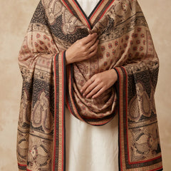 Beige Printed Raw Silk Dupatta