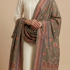 Green Floral Printed Raw Silk Dupatta