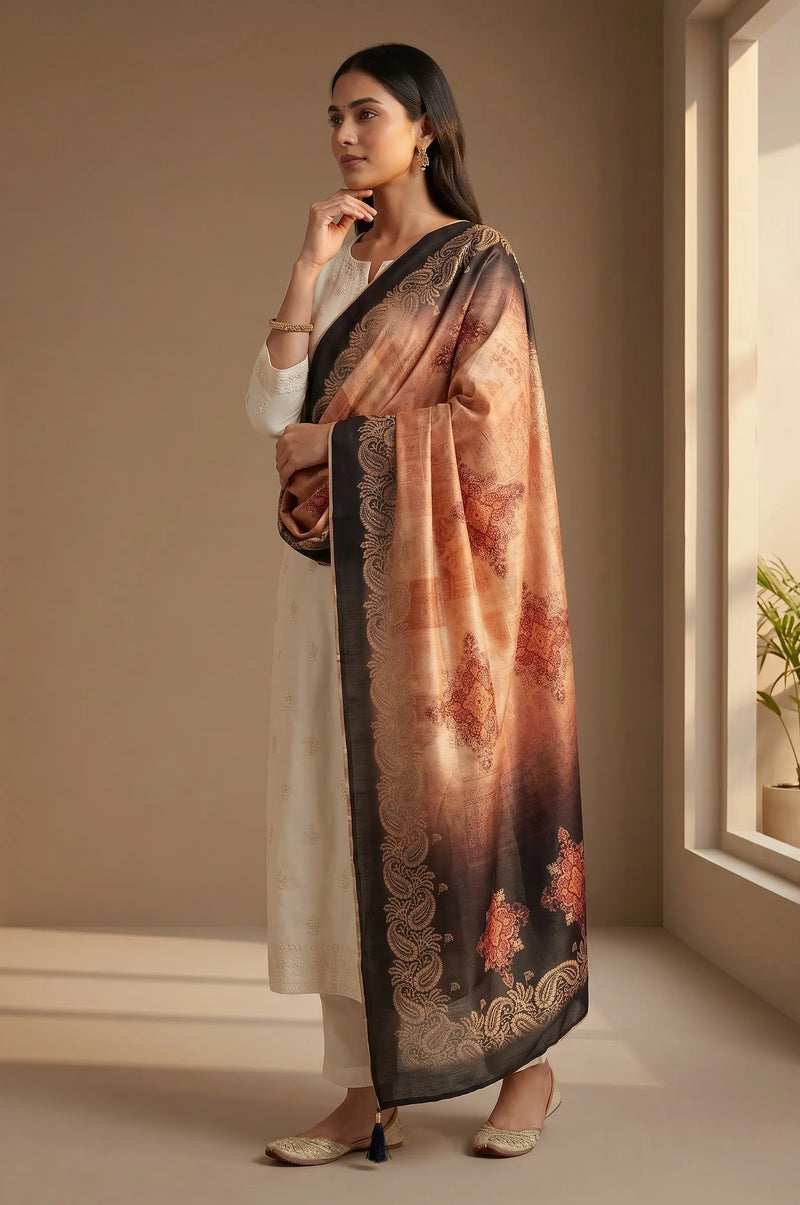 Ombre Floral Raw Silk Dupatta
