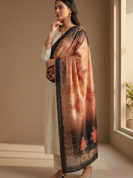 Ombre Floral Raw Silk Dupatta