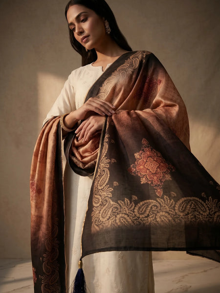 Ombre Floral Raw Silk Dupatta