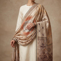 Ivory Medallion Print Raw Silk Dupatta