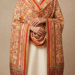 Heritage Print Raw Silk Dupatta with Red Border