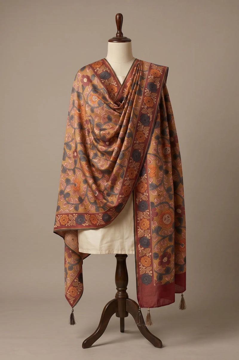Mustard Printed Jaal Raw Silk Dupatta