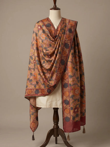 Mustard Printed Jaal Raw Silk Dupatta