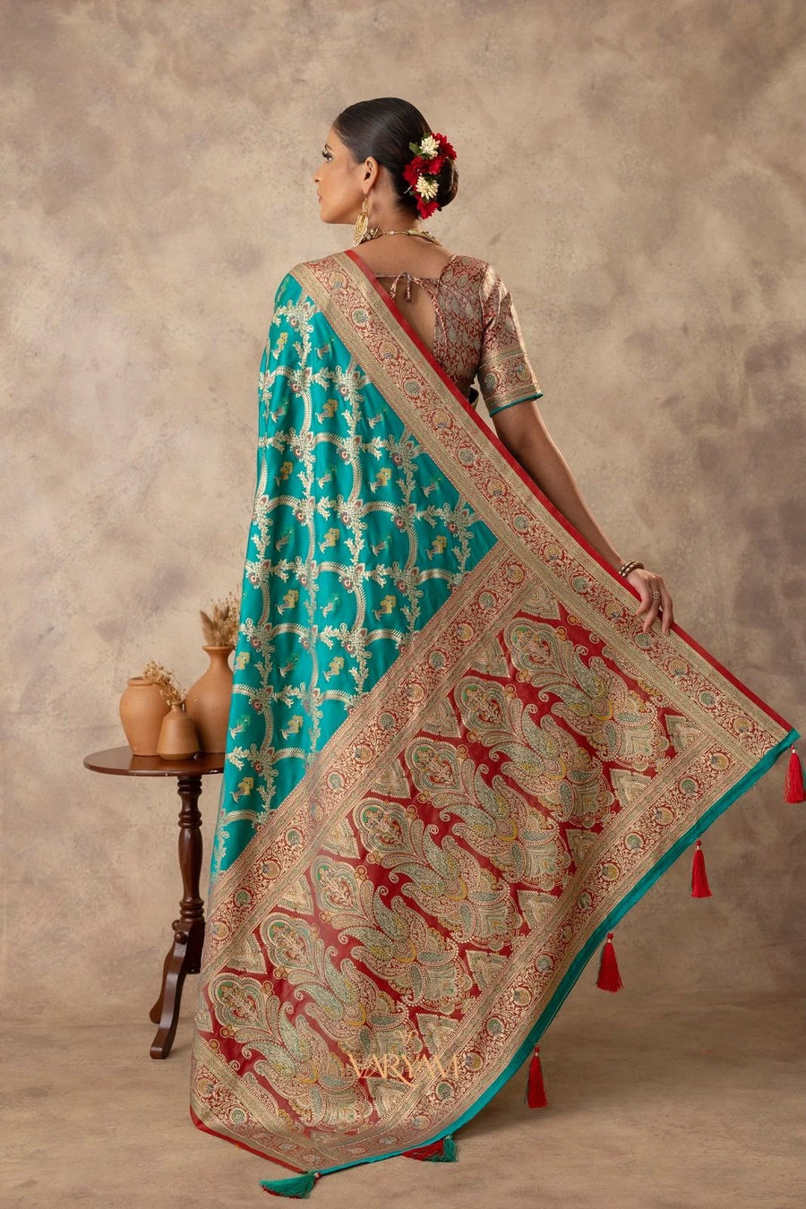 Gadwal Silk Teal Saree