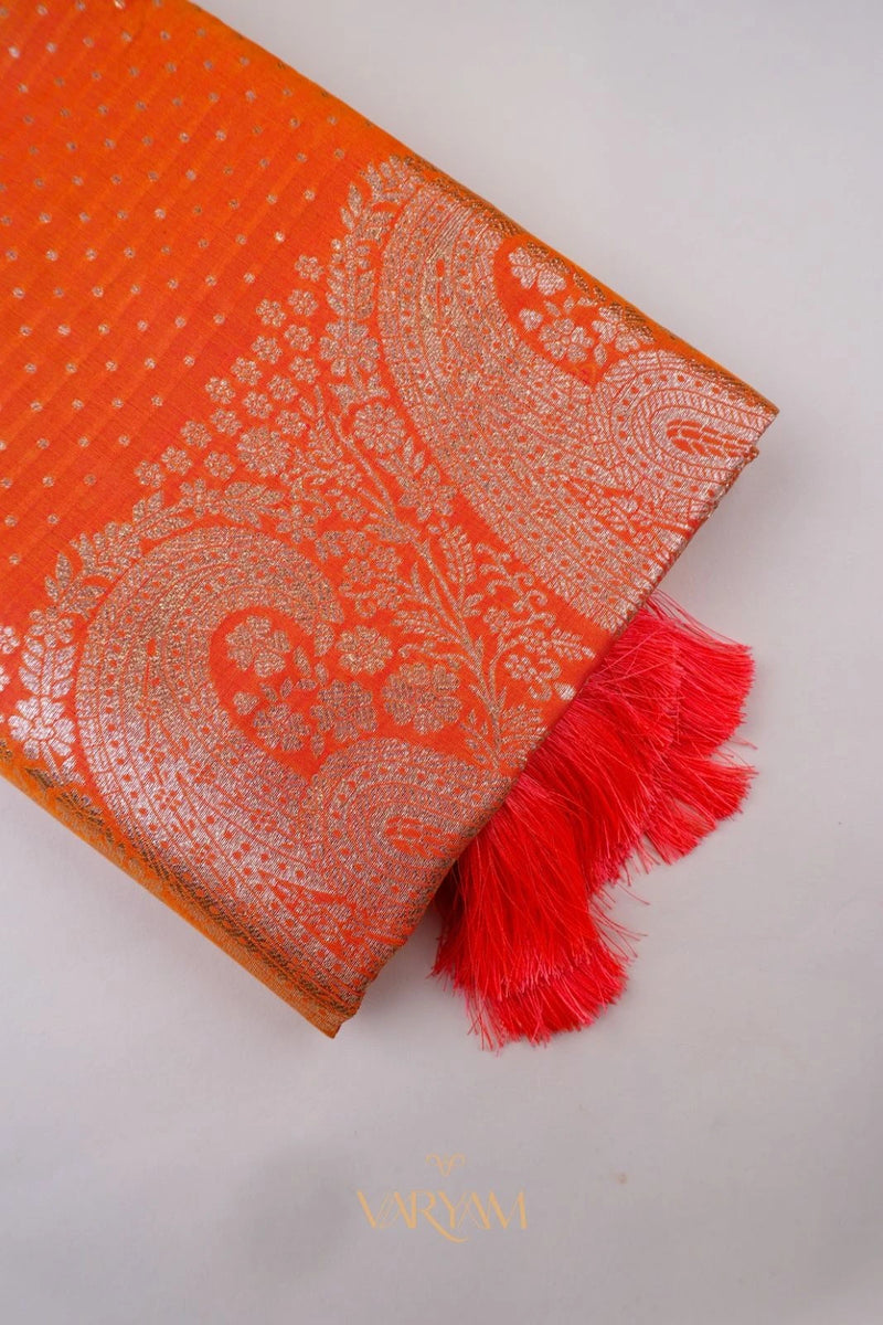 Zari Banarsi Silk Orange Saree