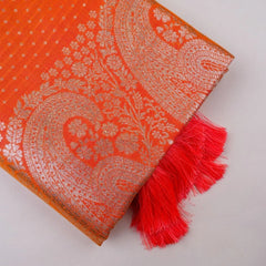 Zari Banarsi Silk Orange Saree