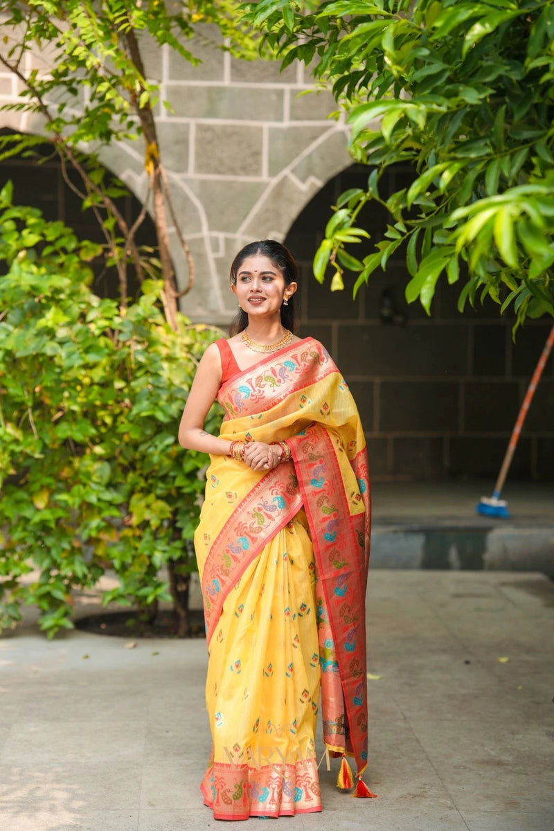 Kalista Linen Yellow Saree