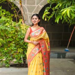 Kalista Linen Yellow Saree