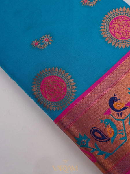 Satrangi Banarsi Blue Soft Silk Zari Saree