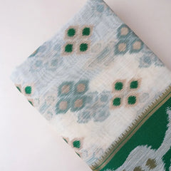 Patola Linen Cream Green Saree