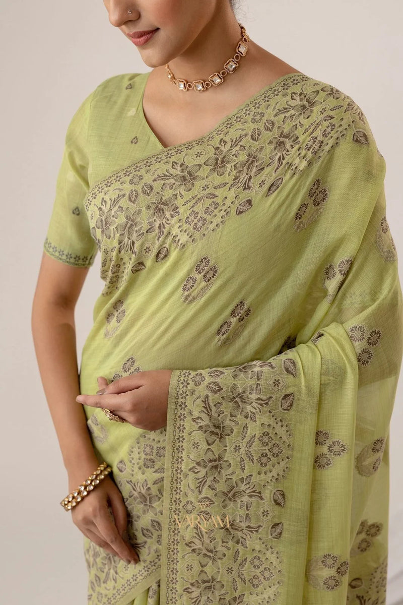 Sindoor Cotton Green Saree