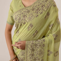 Sindoor Cotton Green Saree