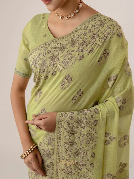 Sindoor Cotton Green Saree