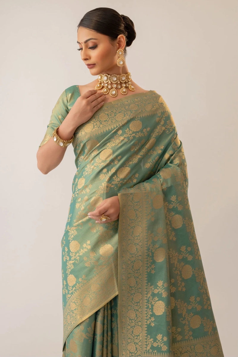 Ivona Silk Teal Saree