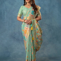 Meenakari Cotton Mint Saree