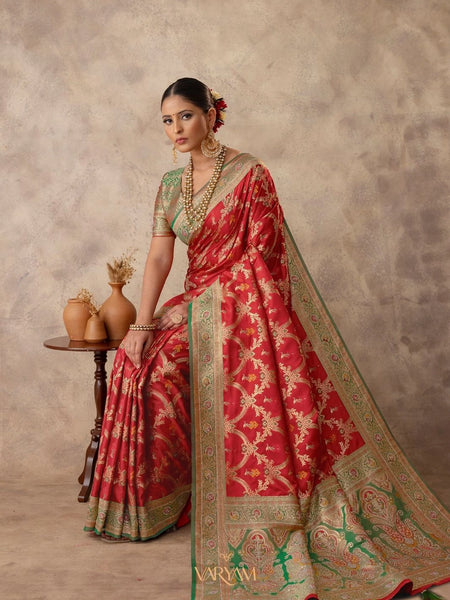 Gadwal Silk Red Saree