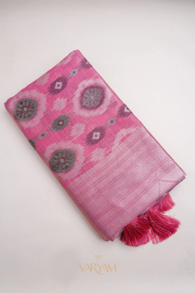 Ikkat Cotton Pink Saree