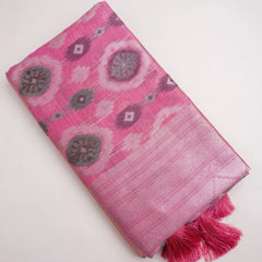 Ikkat Cotton Pink Saree