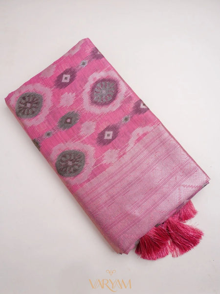 Ikkat Cotton Pink Saree