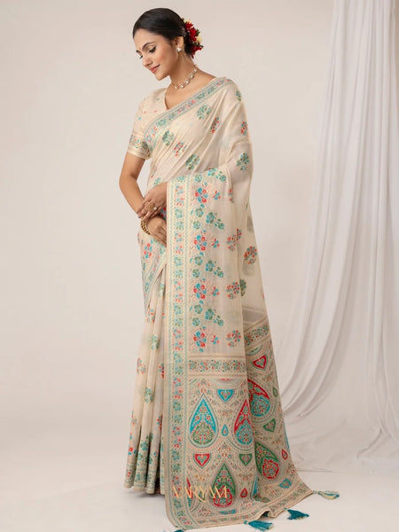 Mandira Cotton White Saree