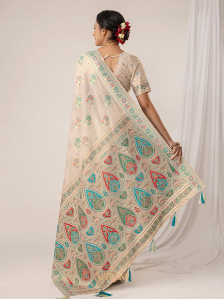Mandira Cotton White Saree