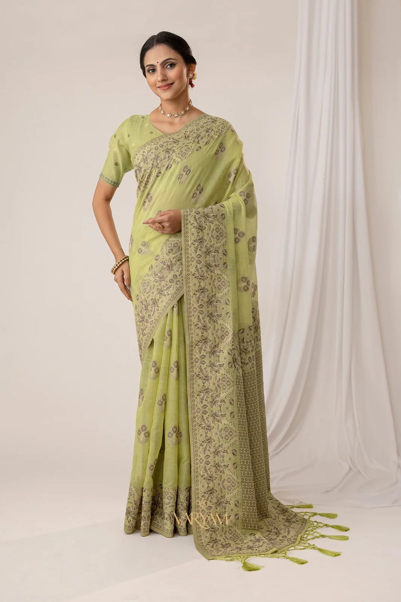 Sindoor Cotton Green Saree