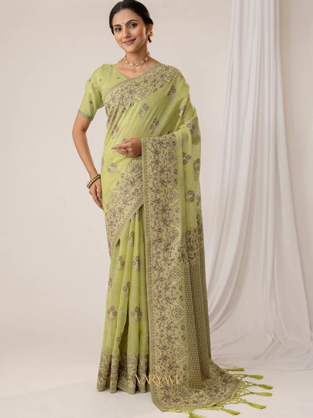 Sindoor Cotton Green Saree