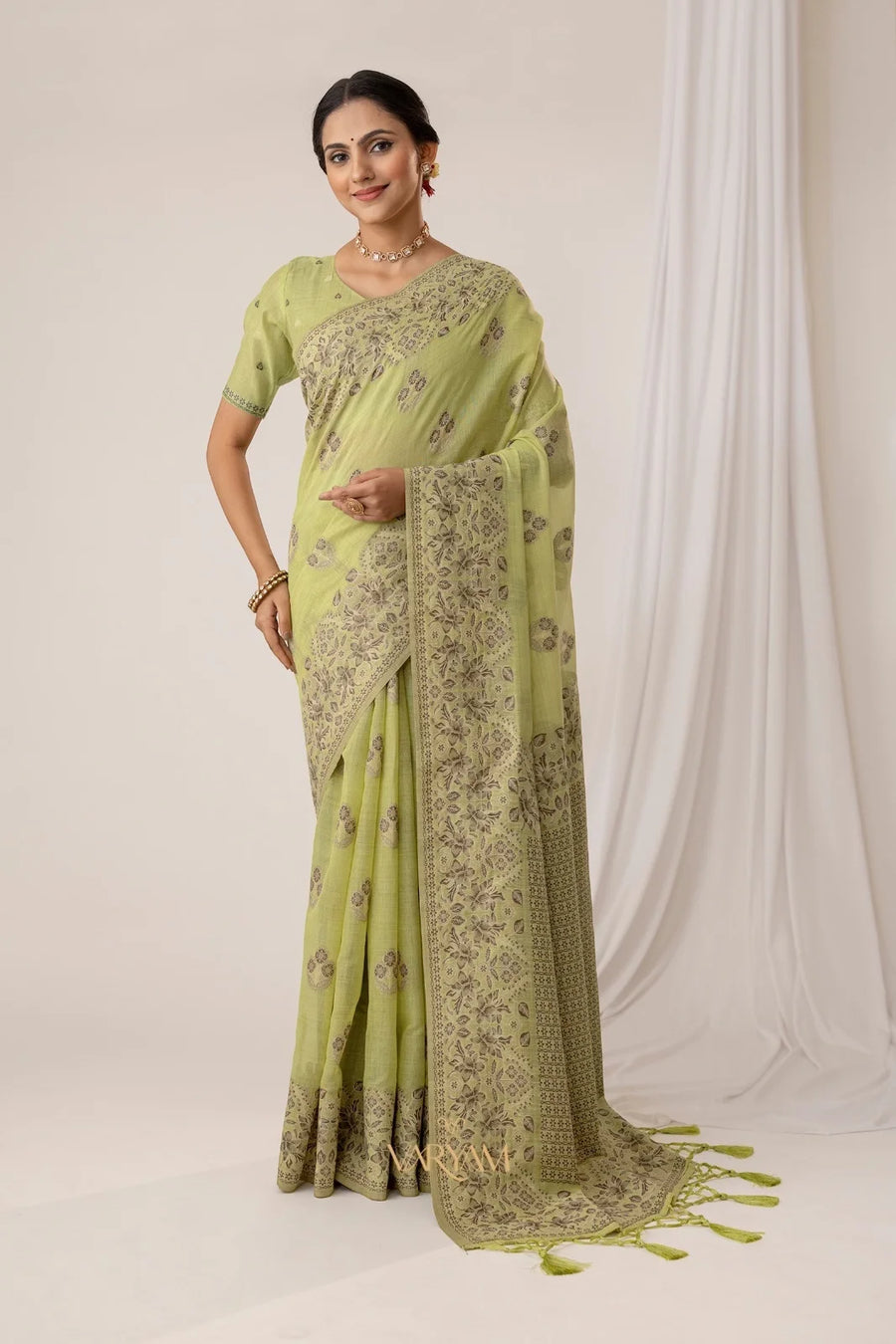 Sindoor Cotton Green Saree