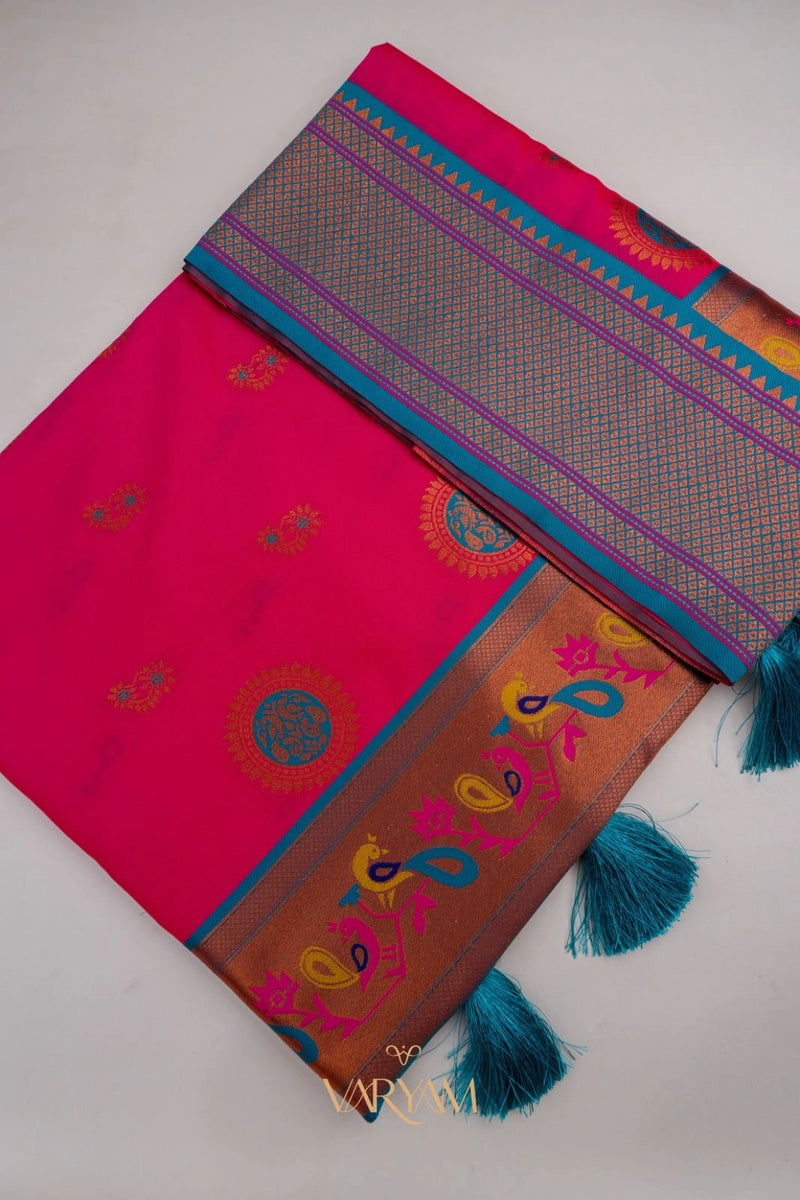 Satrangi Banarsi Pink Soft Silk Zari Saree