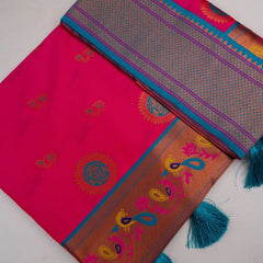 Satrangi Banarsi Pink Soft Silk Zari Saree