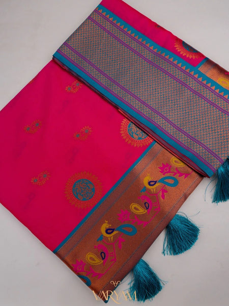 Satrangi Banarsi Pink Soft Silk Zari Saree