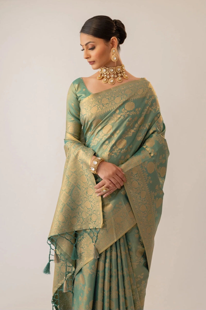 Ivona Silk Teal Saree