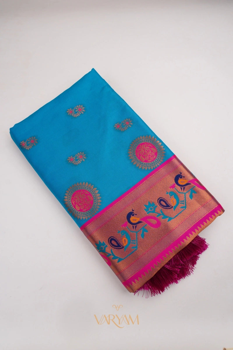Satrangi Banarsi Blue Soft Silk Zari Saree