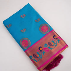 Satrangi Banarsi Blue Soft Silk Zari Saree