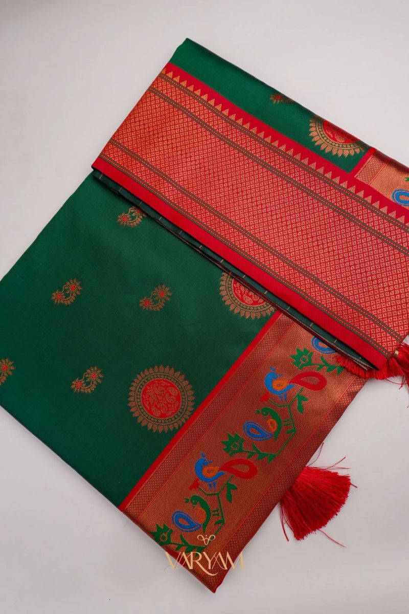 Satrangi Banarsi Green Soft Silk Zari Saree